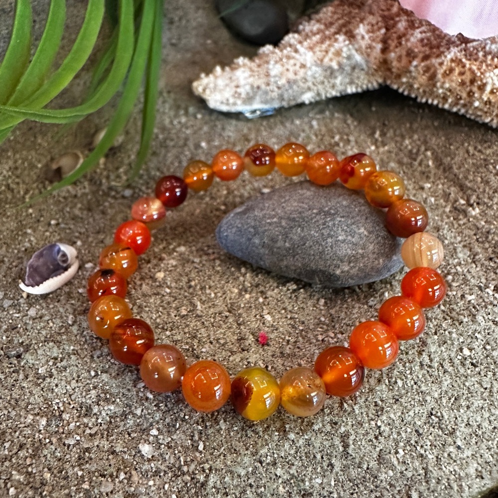 Carnelian Agate 8mm Bead Bracelet – Natural Gemstone from Brazil - Picture 2 of 3
